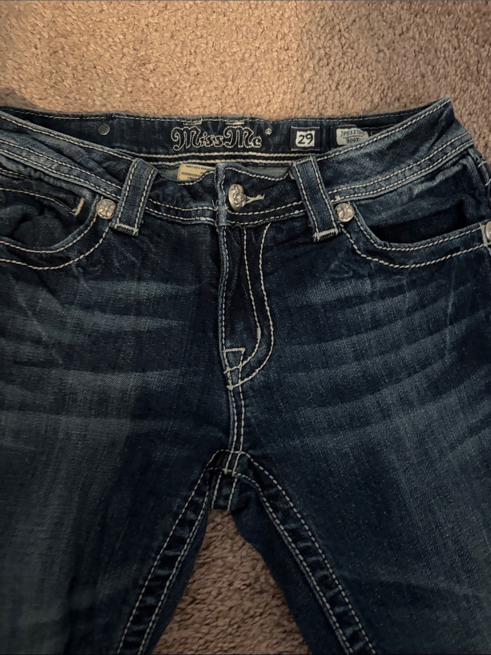 Miss Me Dark Denim Bootcut Jeans with Decorative Silver Buttons - Picture 9 of 11